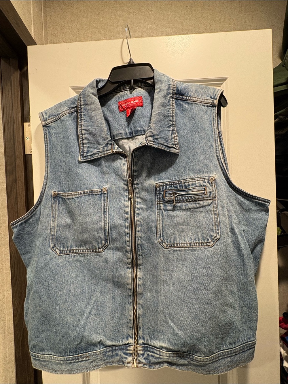 Men's Light Blue Denim Zip-Up Utility Vest